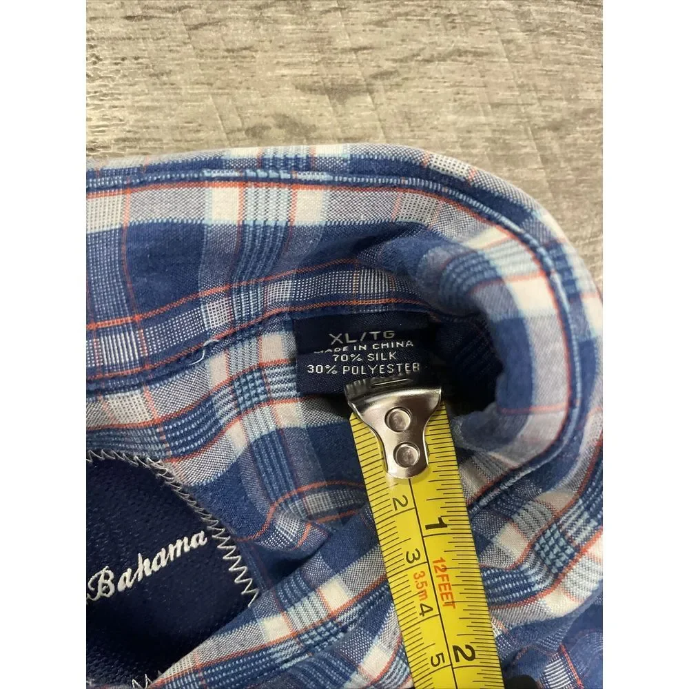 Tommy Bahama‎ Button Up Shirt Men's XL Silk Blend Blue Plaid Islandzone Hawaiian